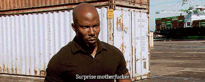 This is an animated reaction gif of James Doakes shouting 
