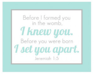 ... Quote, Bible Verse Jeremiah 1:5 - Aqua and Gray 8x10 Baby Nursery Art