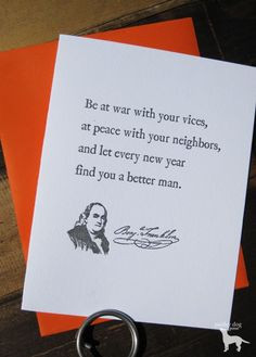 Benjamin Franklin Quote - Letterpress Greeting/Single Card. $4.00, via ...