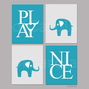 Elephant Print PLAY NICE quote PERSONALIZED Print by ofCarola, $50.00