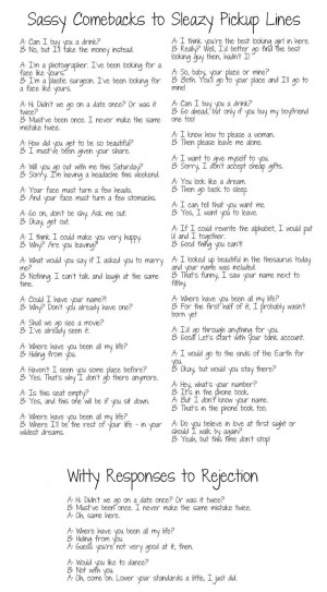 Sassy Comebacks to Sleazy Pickup Lines; Witty Responses to Rejection