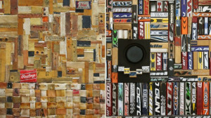and hockey sticks make up artist Cindy Lewis' sports-themed collages ...
