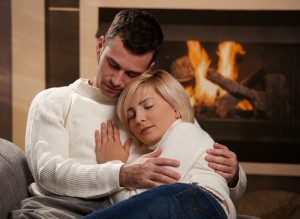 Description: Falling Asleep In Your Arms - Couple Near Fireplace