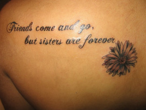 Sisters Quote And Daisy Flower Tattoo On Back