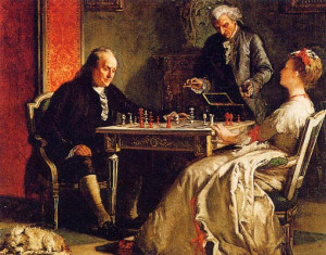 Benjamin Franklin playing chess