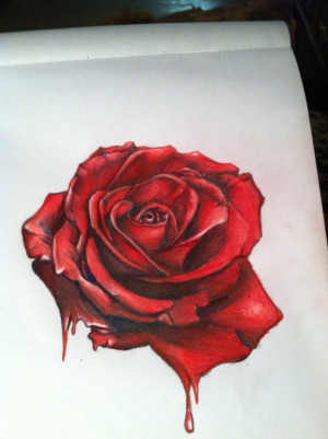 Bleeding White Rose Drawing Hyper surrealistic roseby