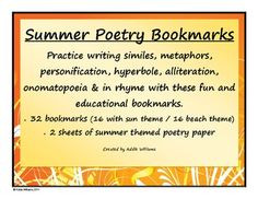 FREE set of 32 summer themed bookmarks to review some of the basics of ...