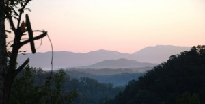 beautiful rosy sunrise over the Smoky Mountains.