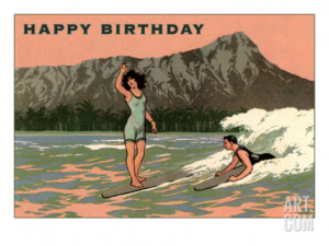 Happy Birthday, Vintage Surfing Print