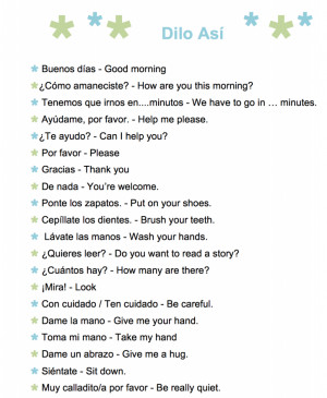 printable list of common phrases to use with kids learning Spanish.