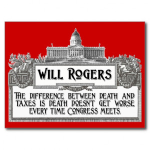 Will Rogers Quote on Death and Taxes Post Card