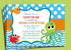 Under the Sea Printable Invitation - Fish, Ocean, Beach, Sea Birthday ...