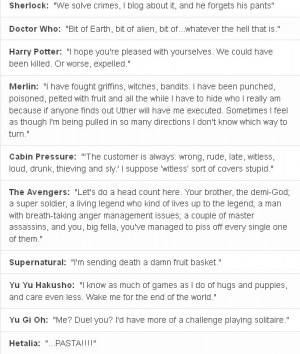 Quotes from: Sherlock, Doctor Who, Harry Potter, Merlin, Cabin ...