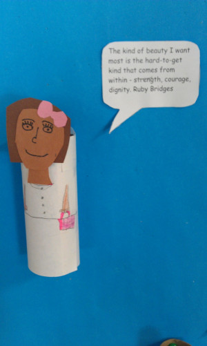 Ruby Bridges cardboard tube with quote for Biography board