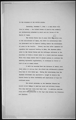Reading copy (page 1) of FDR's 