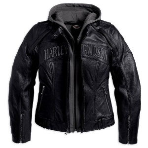 ... Harley-Davidson® Womens Black Reflective Skull 3 In 1 Leather Jacket