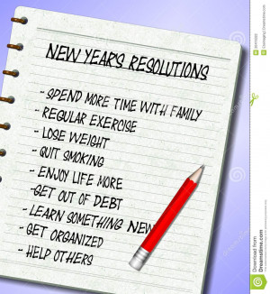 list of New Year’s resolutions written on a note pad.