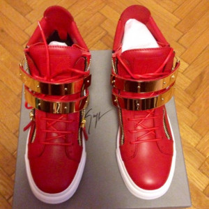 Giuseppe Zanotti Double Bar Latch Clasp Mens Red Leather Hightop