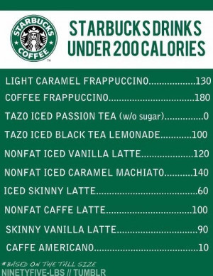 Starbucks Low Calorie Drinks