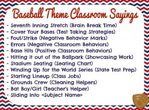 Baseball Sayings Baseball theme classroom