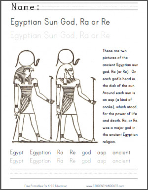 ... the ancient Egyptian sun god, Ra (or Re). Click here to print