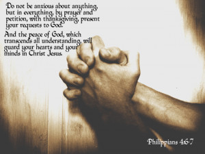 Prayer requests, image of praying hands with quote: Philippians 4:6-7.