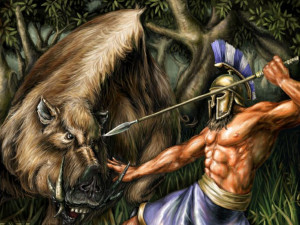 Erymanthian boar- Greek myth: ares that turned into a giant boar to ...