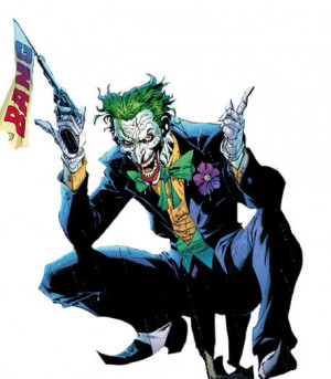 Joker pulls out a gun, but when he pulls the trigger a white flag ...