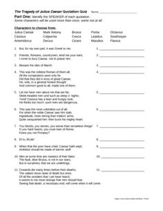 tragedy of julius caesar shakespeare quote quiz with key more quotes ...
