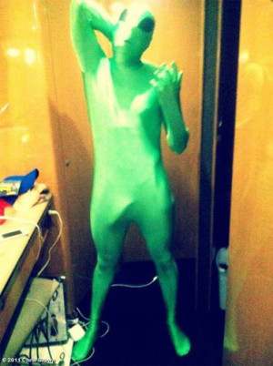 This is what happens when you wear an alien suit with no pockets ...