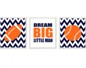 ... Dream Big LIttle Man Quote, Navy Blue Orange, Chevron Print, Boy Room