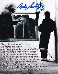 RUDY RUETTIGER AUTOGRAPHED NOTRE DAME 8X10 PHOTO W/FAMOUS MOVIE QUOTE