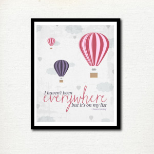 Nursery Print: Travel Quote - Hot Air Balloons - Little Girl's Room ...
