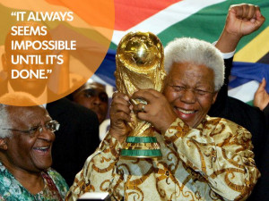 Former South African President Nelson Mandela holds the Jules Rimet ...