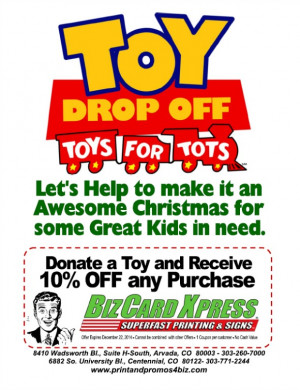 Donations for Toys for Tots are being taken at BizCard Express