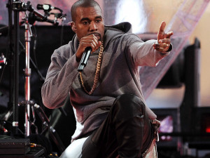 Kanye West on stage performing