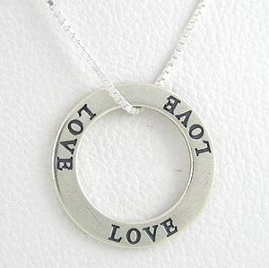 Double Sided LOVE, Round Affirmation Word Circle Band Pendant in ...