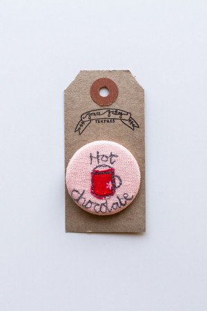 SALE! Hot Chocolate, Embroidered Pinback Badge, Fabric Button Brooch ...