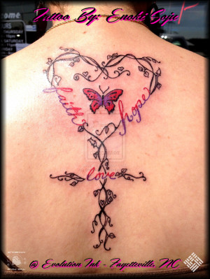 Faith Hope Love Swirls Vines Butterfly Tattoo by enokisoju