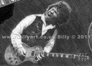 Gary Moore by Billy detail of one of the background image portraits