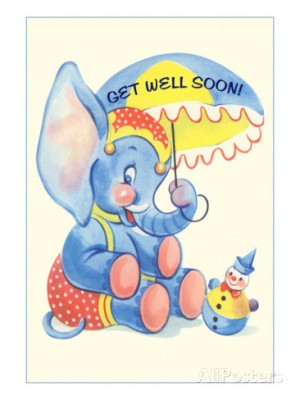 Get Well Soon, Cute Cartoon Elephant Art Print