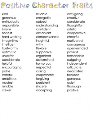 ... character traits - for complimenting/appreciating student behavior