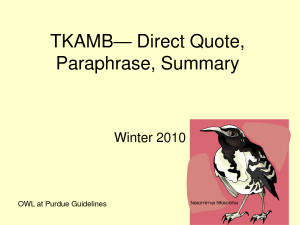 TKAMBâ€” Direct Quote, Paraphrase, Summary