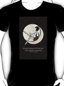 Gatsby Girl swinging on the Moon with F Scott Fitzgerald Quote T-Shirt