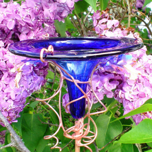 Inspirational quote, HUMMINGBIRD FEEDER, cobalt blue stained glass ...