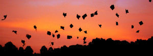 Graduation Hats Flying in Sunset Facebook Cover Preview