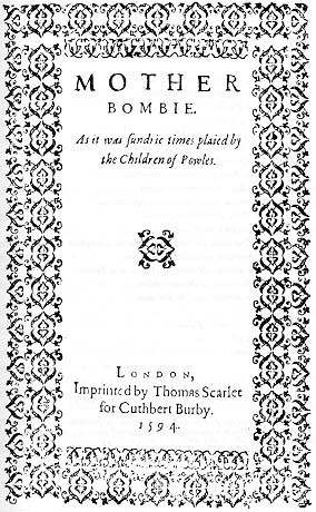 Title-page of Mother Bombie (1594)
