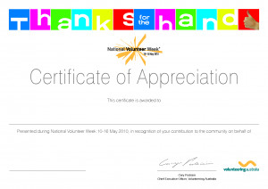 National Volunteers Week Certificate of Appreciation by njw73786