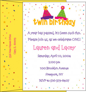 girl girl twin birthday party hat invitations twinstuff personalized ...