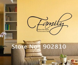 ... Family where Love Begins Living Room Vinyl Mural Wall Decal Quote